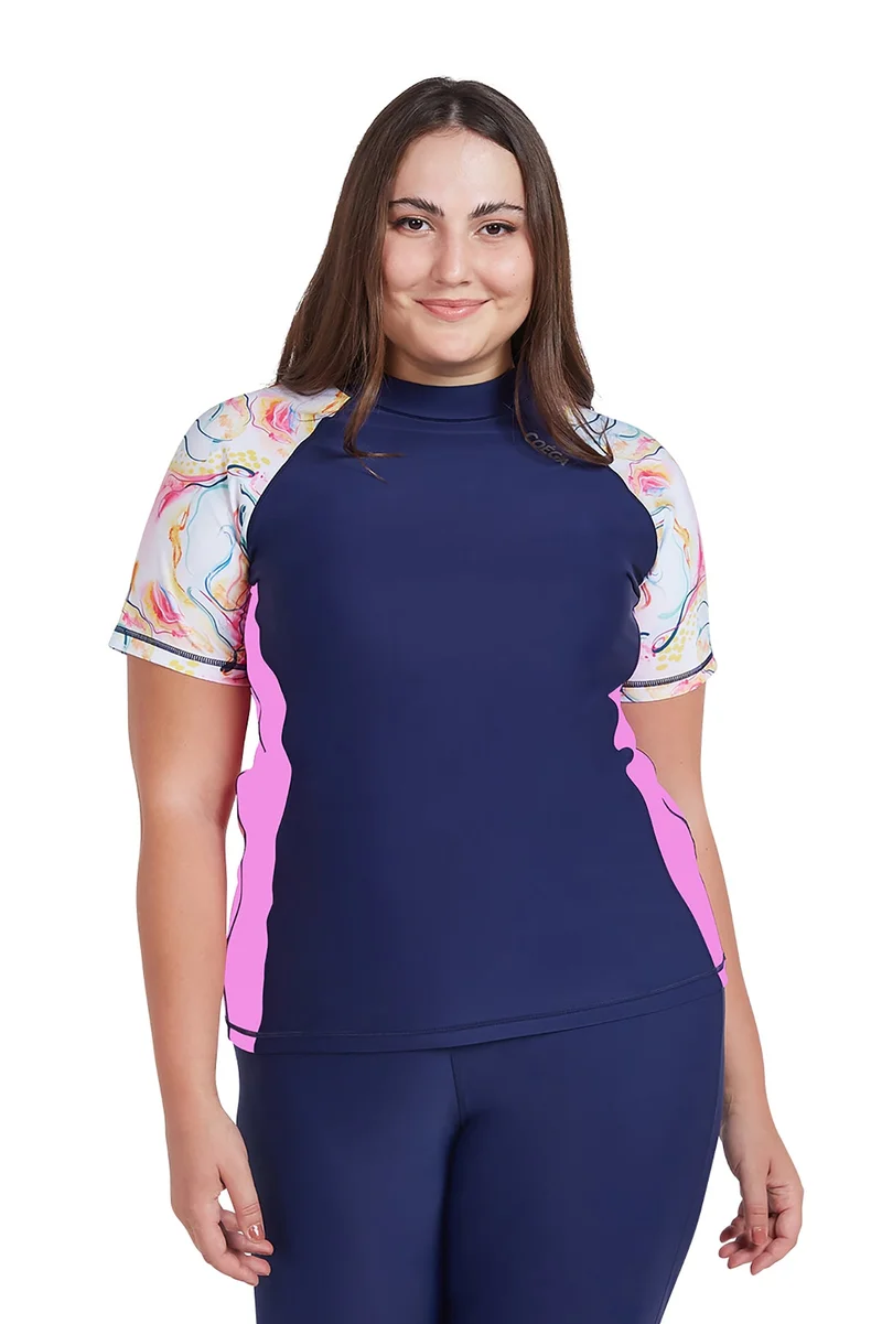 COEGA  Ladies Ladies Rashguard Short Sleeve - Blue Pink Marble